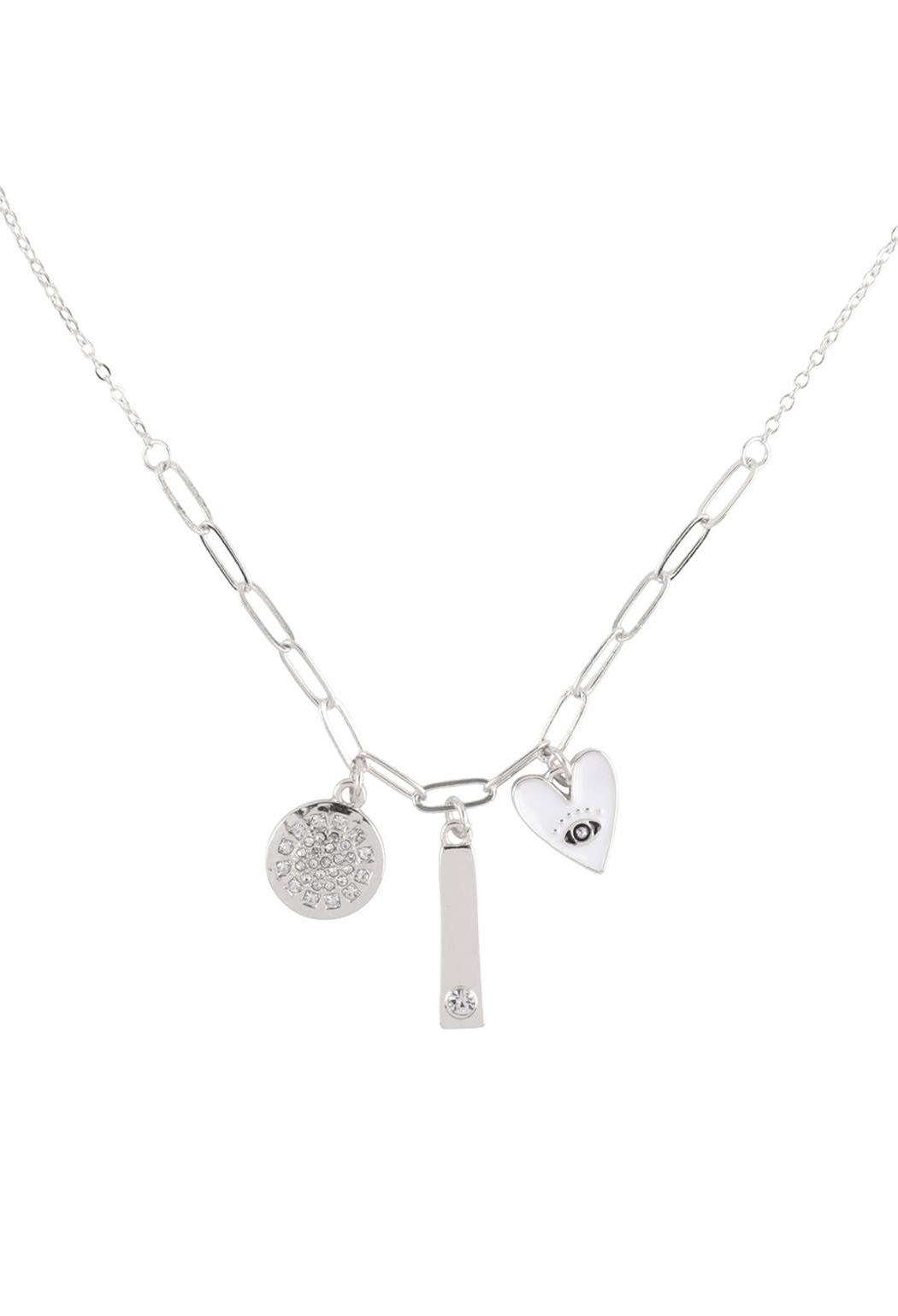 Disk Heart Bar Cubic Multi Pendant Charm Necklace