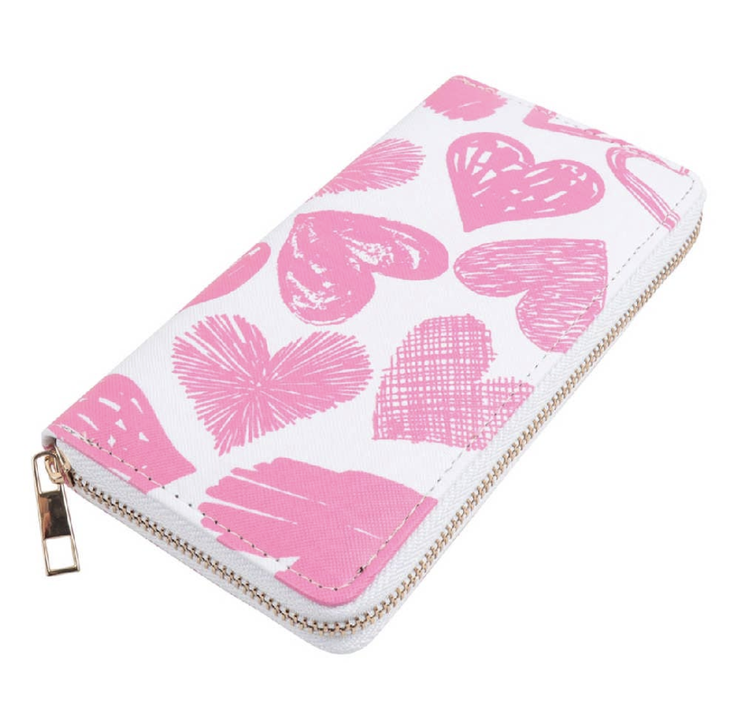 Stamped Heart Zipper Wallet